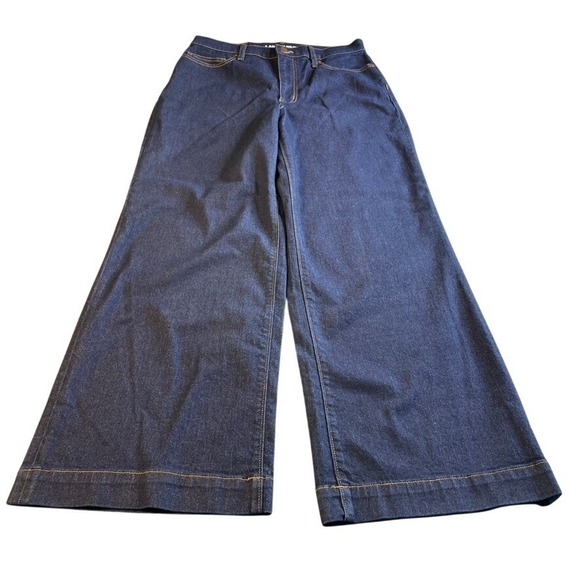 Lands End Women High Rise Wide Leg Trouser Jean Dark Indigo Blue Size 10 Stretch - Picture 2 of 16
